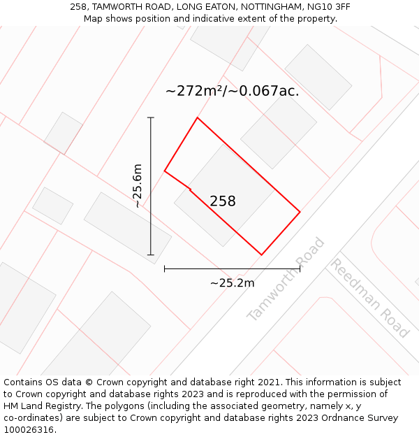 258, TAMWORTH ROAD, LONG EATON, NOTTINGHAM, NG10 3FF: Plot and title map