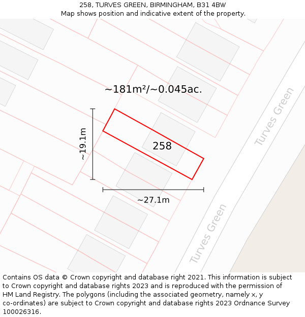 258, TURVES GREEN, BIRMINGHAM, B31 4BW: Plot and title map