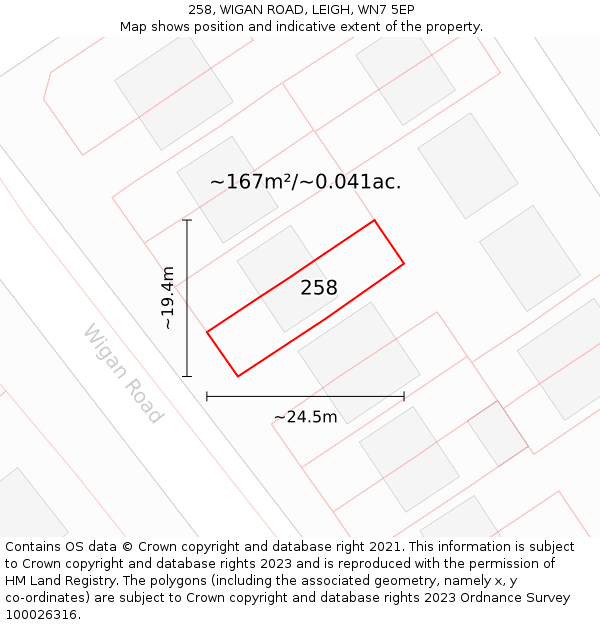 258, WIGAN ROAD, LEIGH, WN7 5EP: Plot and title map