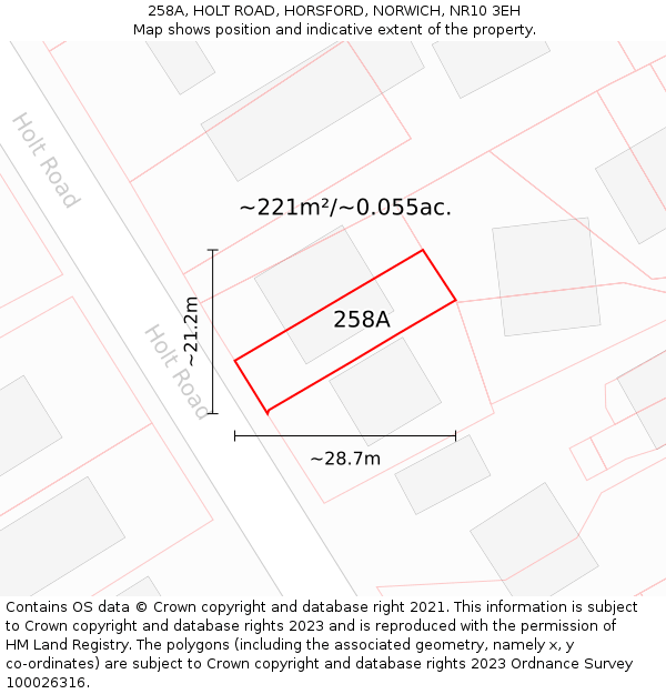 258A, HOLT ROAD, HORSFORD, NORWICH, NR10 3EH: Plot and title map