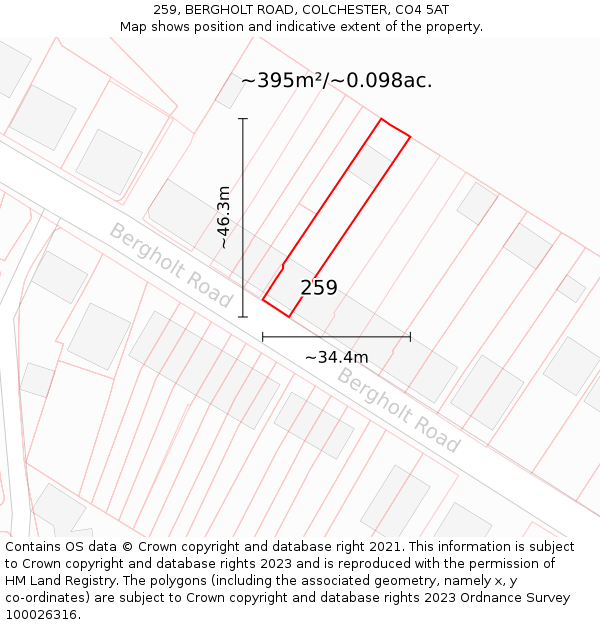 259, BERGHOLT ROAD, COLCHESTER, CO4 5AT: Plot and title map