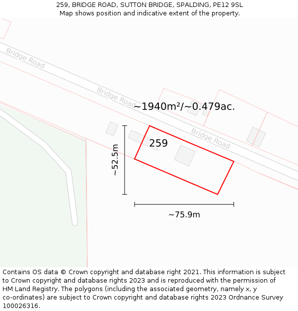 259, BRIDGE ROAD, SUTTON BRIDGE, SPALDING, PE12 9SL: Plot and title map