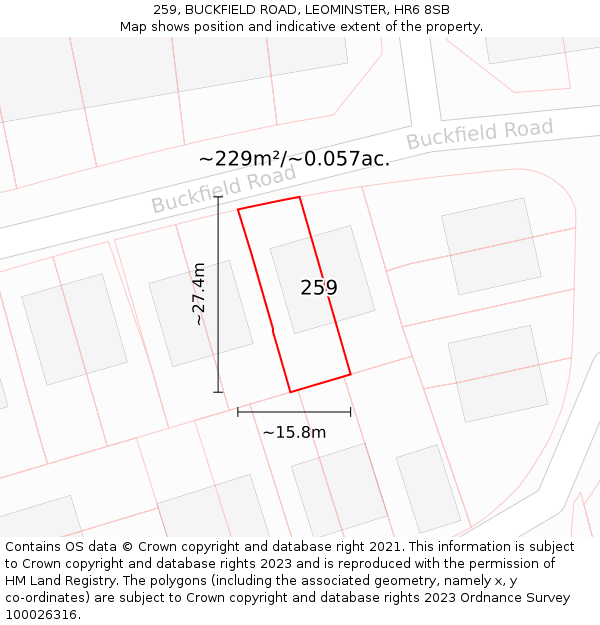 259, BUCKFIELD ROAD, LEOMINSTER, HR6 8SB: Plot and title map