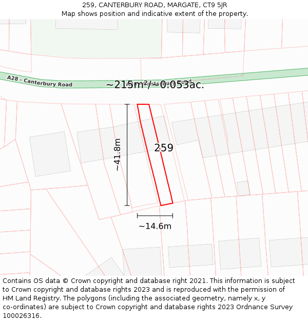 259, CANTERBURY ROAD, MARGATE, CT9 5JR: Plot and title map