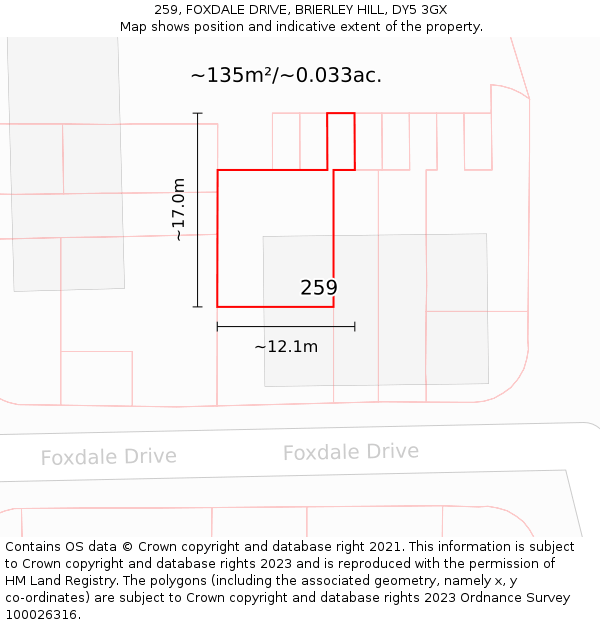 259, FOXDALE DRIVE, BRIERLEY HILL, DY5 3GX: Plot and title map