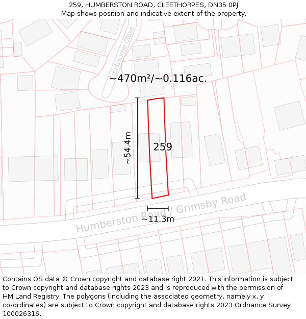 259, HUMBERSTON ROAD, CLEETHORPES, DN35 0PJ: Plot and title map