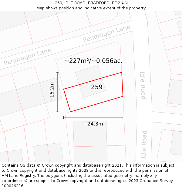 259, IDLE ROAD, BRADFORD, BD2 4JN: Plot and title map