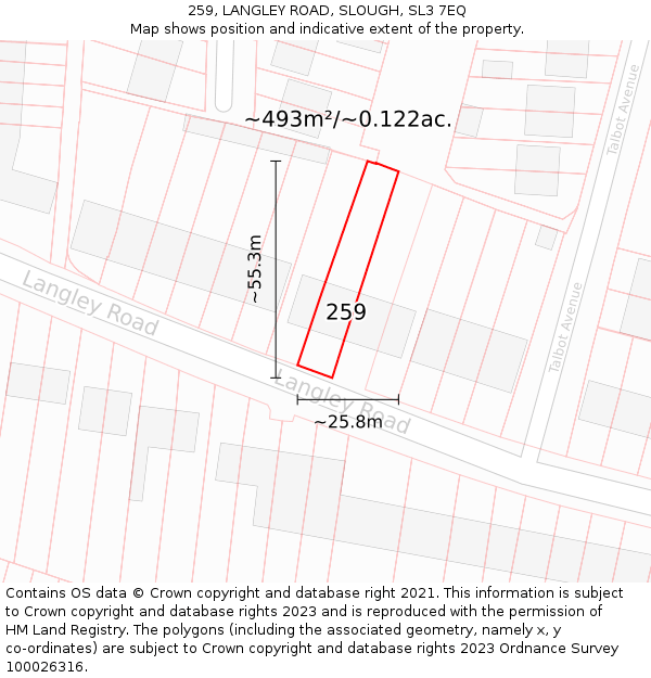 259, LANGLEY ROAD, SLOUGH, SL3 7EQ: Plot and title map