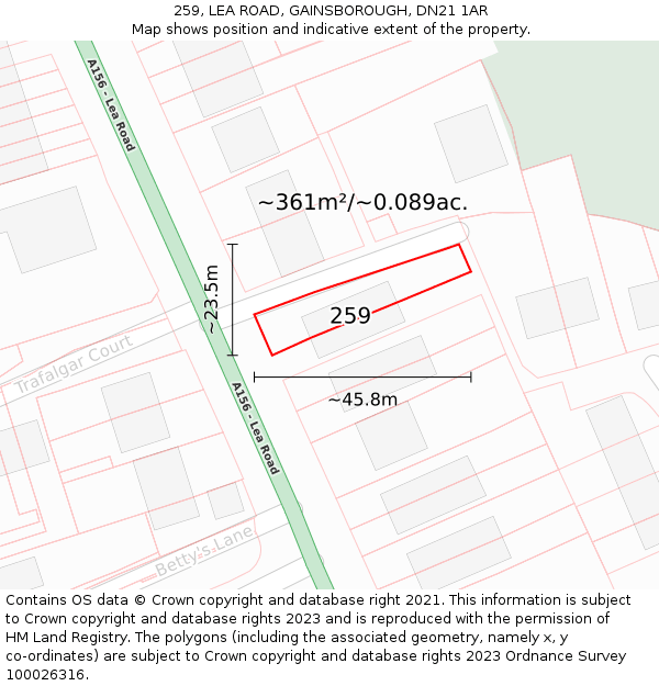 259, LEA ROAD, GAINSBOROUGH, DN21 1AR: Plot and title map