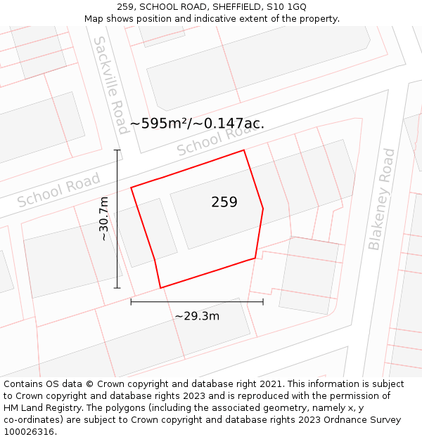 259, SCHOOL ROAD, SHEFFIELD, S10 1GQ: Plot and title map