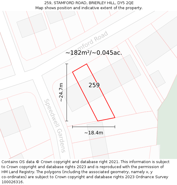 259, STAMFORD ROAD, BRIERLEY HILL, DY5 2QE: Plot and title map