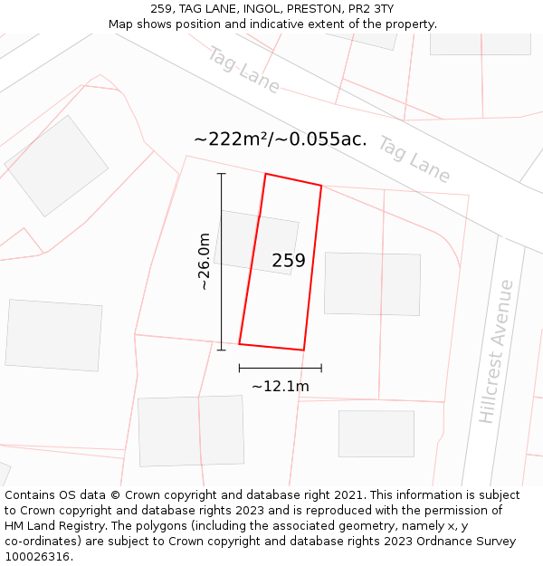 259, TAG LANE, INGOL, PRESTON, PR2 3TY: Plot and title map