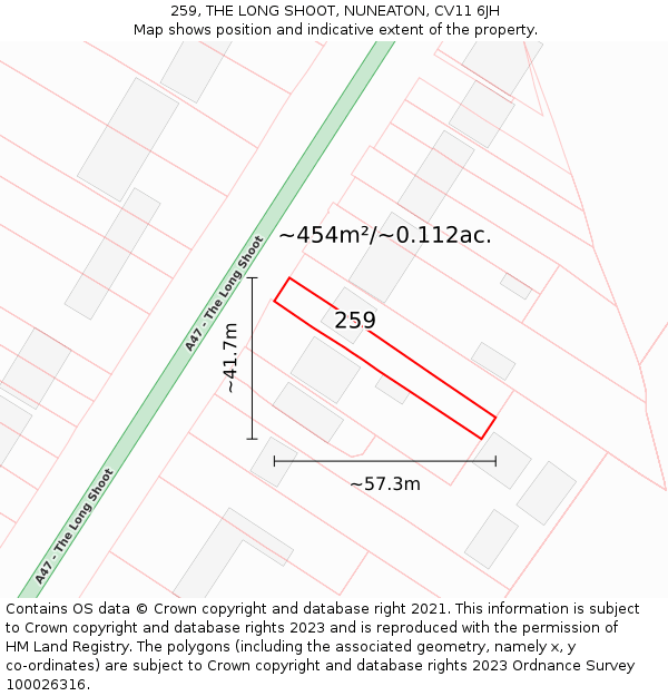 259, THE LONG SHOOT, NUNEATON, CV11 6JH: Plot and title map