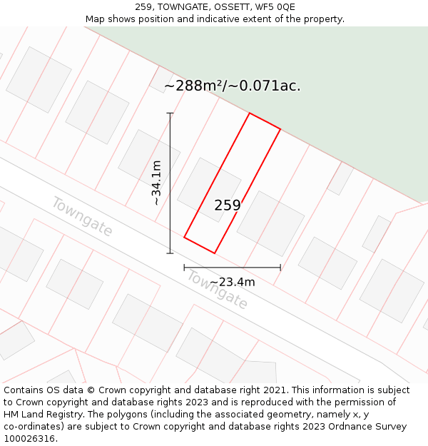 259, TOWNGATE, OSSETT, WF5 0QE: Plot and title map