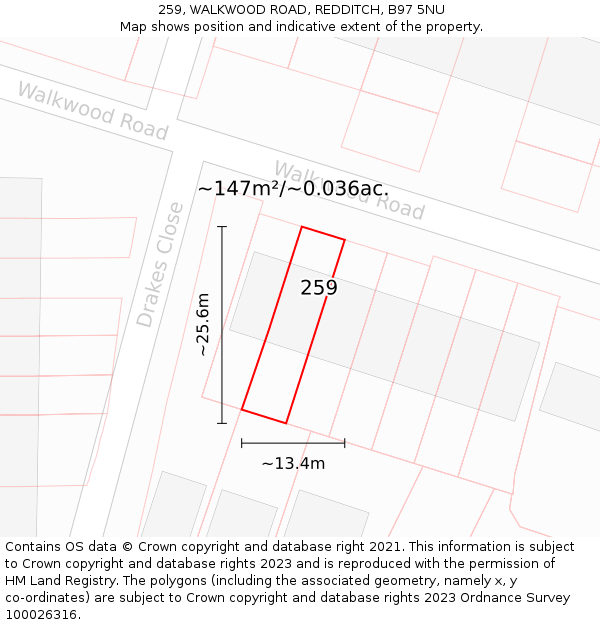 259, WALKWOOD ROAD, REDDITCH, B97 5NU: Plot and title map