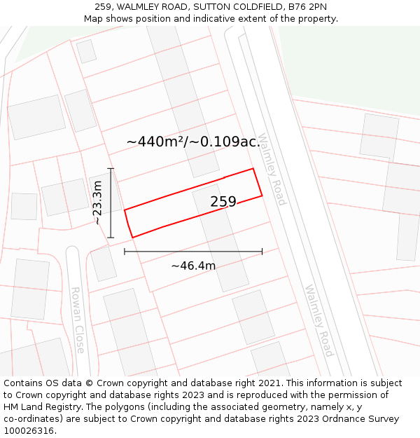 259, WALMLEY ROAD, SUTTON COLDFIELD, B76 2PN: Plot and title map