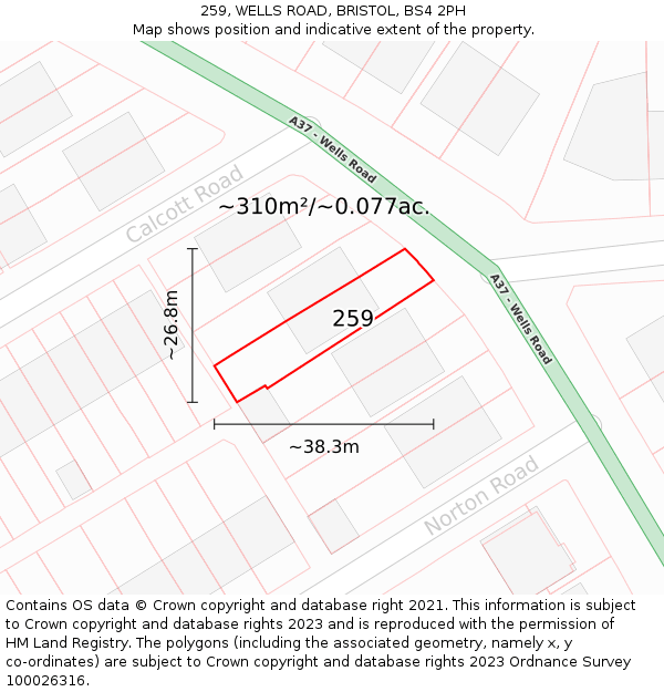 259, WELLS ROAD, BRISTOL, BS4 2PH: Plot and title map