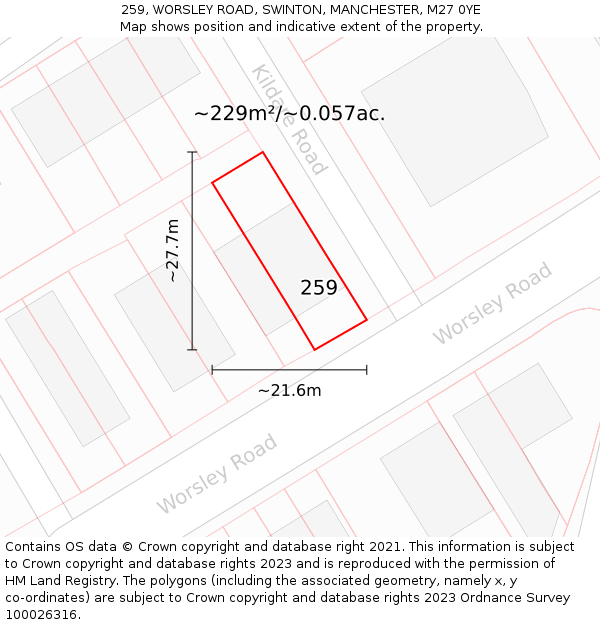 259, WORSLEY ROAD, SWINTON, MANCHESTER, M27 0YE: Plot and title map