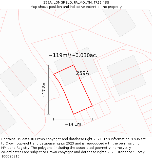 259A, LONGFIELD, FALMOUTH, TR11 4SS: Plot and title map