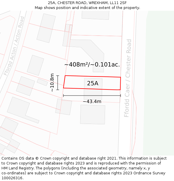 25A, CHESTER ROAD, WREXHAM, LL11 2SF: Plot and title map