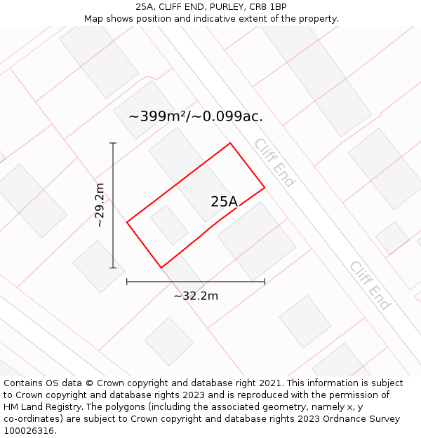 25A, CLIFF END, PURLEY, CR8 1BP: Plot and title map