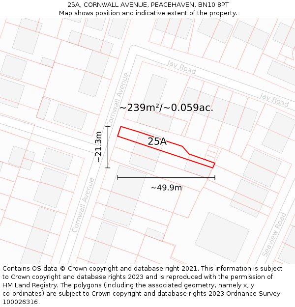 25A, CORNWALL AVENUE, PEACEHAVEN, BN10 8PT: Plot and title map