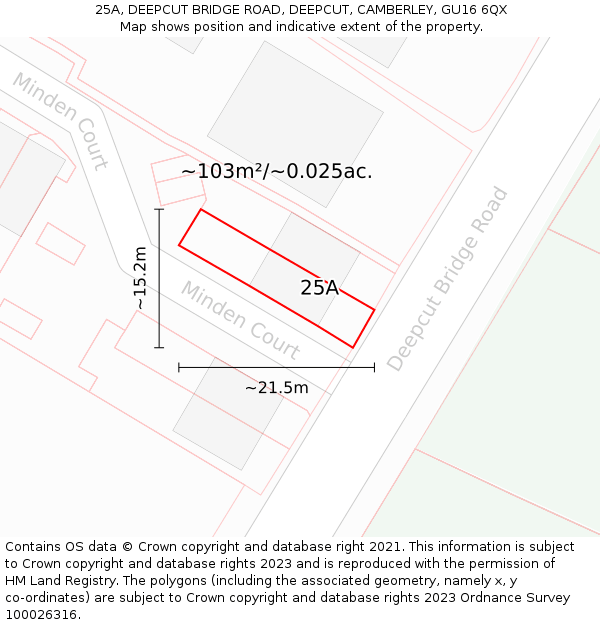 25A, DEEPCUT BRIDGE ROAD, DEEPCUT, CAMBERLEY, GU16 6QX: Plot and title map