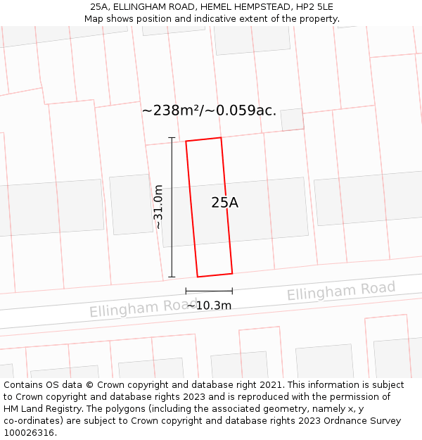 25A, ELLINGHAM ROAD, HEMEL HEMPSTEAD, HP2 5LE: Plot and title map