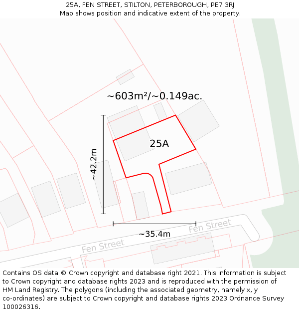 25A, FEN STREET, STILTON, PETERBOROUGH, PE7 3RJ: Plot and title map