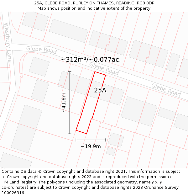 25A, GLEBE ROAD, PURLEY ON THAMES, READING, RG8 8DP: Plot and title map