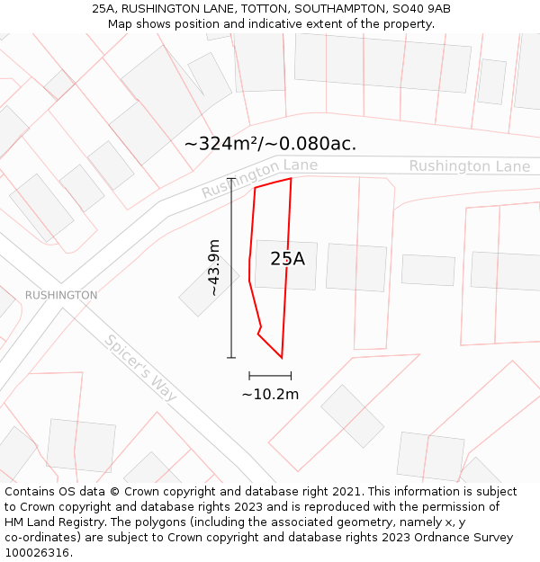 25A, RUSHINGTON LANE, TOTTON, SOUTHAMPTON, SO40 9AB: Plot and title map