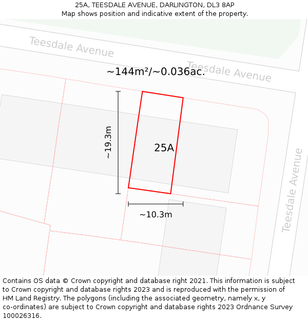 25A, TEESDALE AVENUE, DARLINGTON, DL3 8AP: Plot and title map