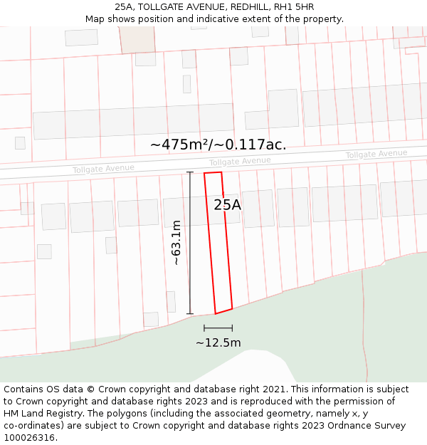 25A, TOLLGATE AVENUE, REDHILL, RH1 5HR: Plot and title map