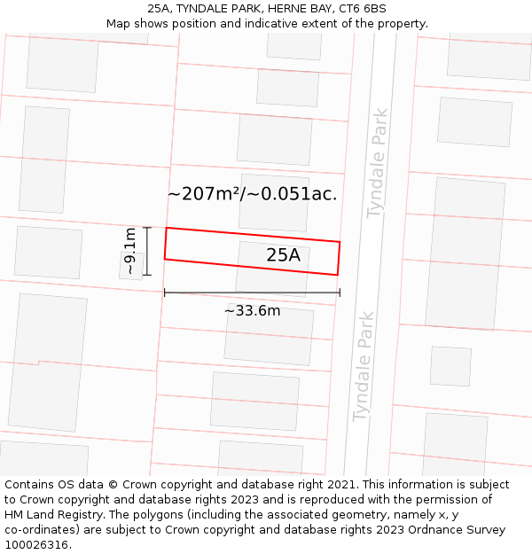 25A, TYNDALE PARK, HERNE BAY, CT6 6BS: Plot and title map