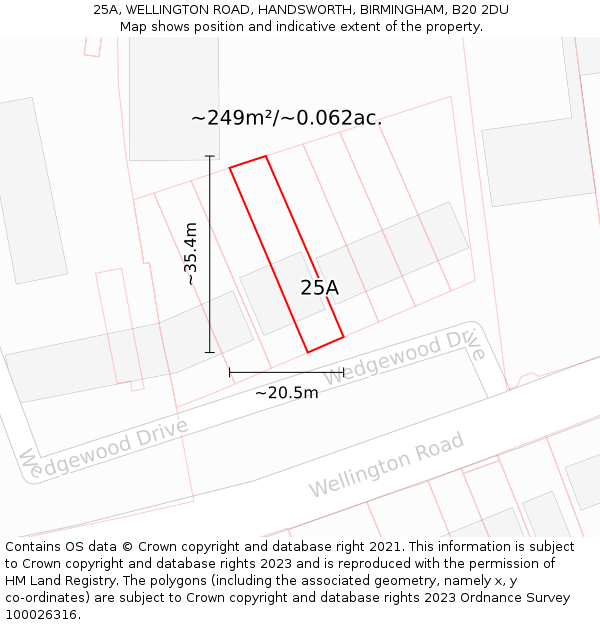 25A, WELLINGTON ROAD, HANDSWORTH, BIRMINGHAM, B20 2DU: Plot and title map