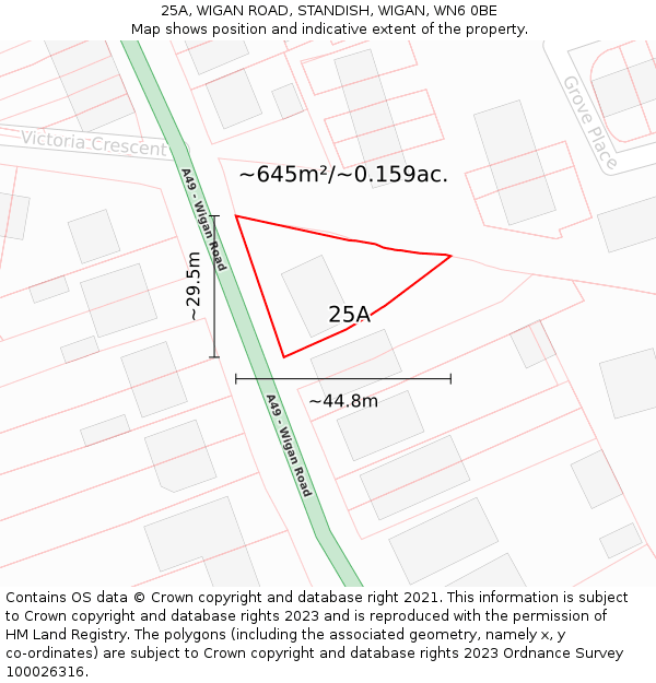 25A, WIGAN ROAD, STANDISH, WIGAN, WN6 0BE: Plot and title map