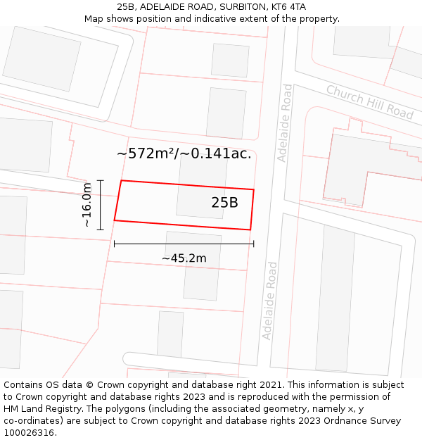 25B, ADELAIDE ROAD, SURBITON, KT6 4TA: Plot and title map