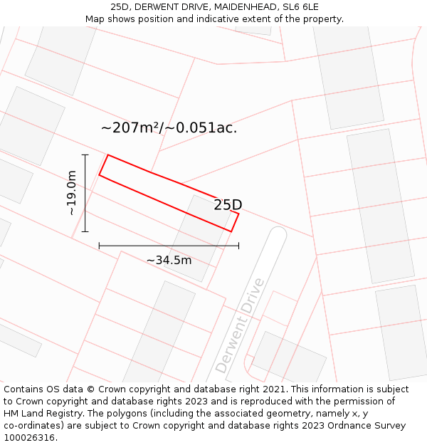 25D, DERWENT DRIVE, MAIDENHEAD, SL6 6LE: Plot and title map