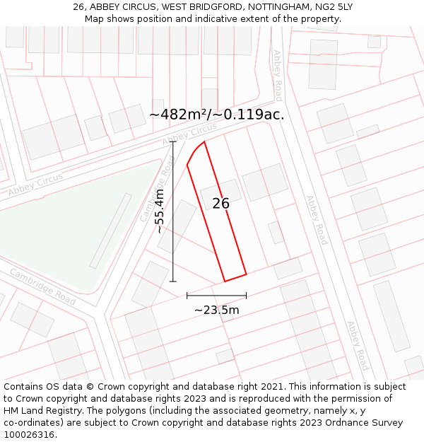 26, ABBEY CIRCUS, WEST BRIDGFORD, NOTTINGHAM, NG2 5LY: Plot and title map