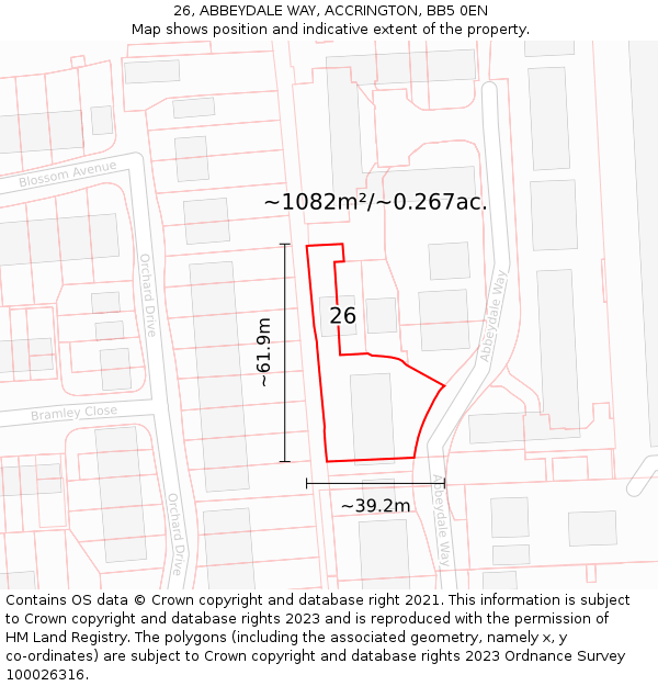 26, ABBEYDALE WAY, ACCRINGTON, BB5 0EN: Plot and title map