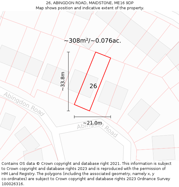 26, ABINGDON ROAD, MAIDSTONE, ME16 9DP: Plot and title map