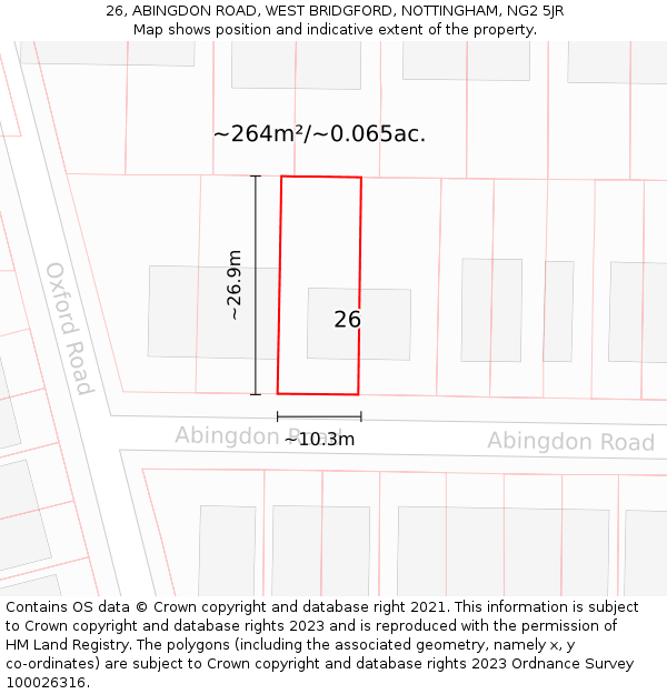 26, ABINGDON ROAD, WEST BRIDGFORD, NOTTINGHAM, NG2 5JR: Plot and title map