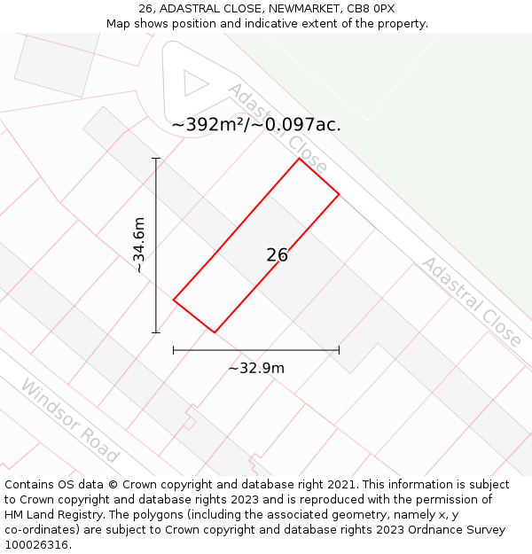 26, ADASTRAL CLOSE, NEWMARKET, CB8 0PX: Plot and title map