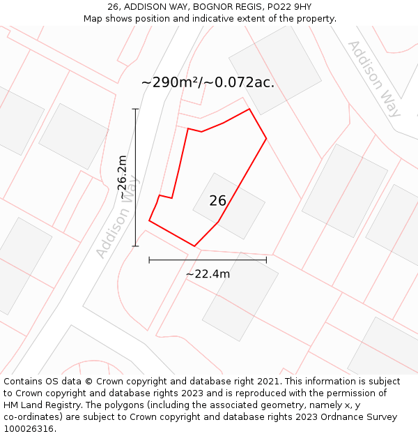 26, ADDISON WAY, BOGNOR REGIS, PO22 9HY: Plot and title map