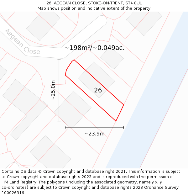 26, AEGEAN CLOSE, STOKE-ON-TRENT, ST4 8UL: Plot and title map