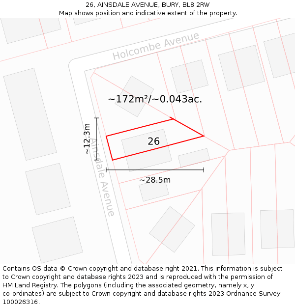 26, AINSDALE AVENUE, BURY, BL8 2RW: Plot and title map