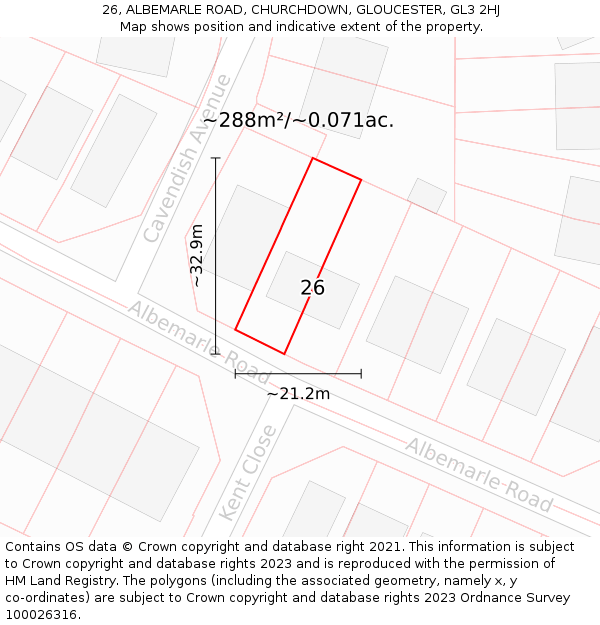 26, ALBEMARLE ROAD, CHURCHDOWN, GLOUCESTER, GL3 2HJ: Plot and title map