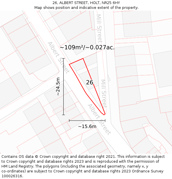 26, ALBERT STREET, HOLT, NR25 6HY: Plot and title map