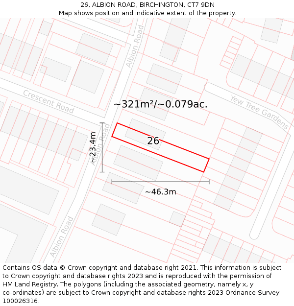 26, ALBION ROAD, BIRCHINGTON, CT7 9DN: Plot and title map