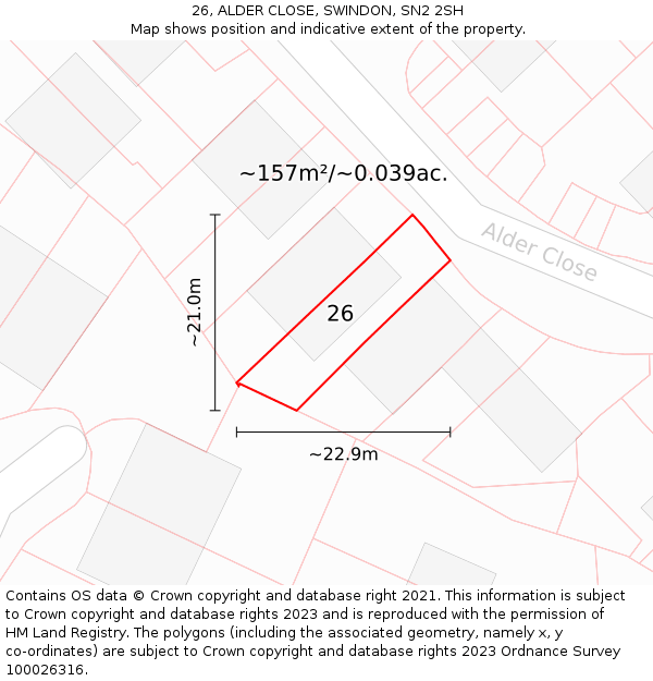 26, ALDER CLOSE, SWINDON, SN2 2SH: Plot and title map